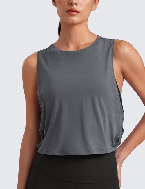 CRZ YOGA Pima Cotton Tank Tops for Women - Loose Crop Sleeveless Workout Shirts | Athletic Gym Wear