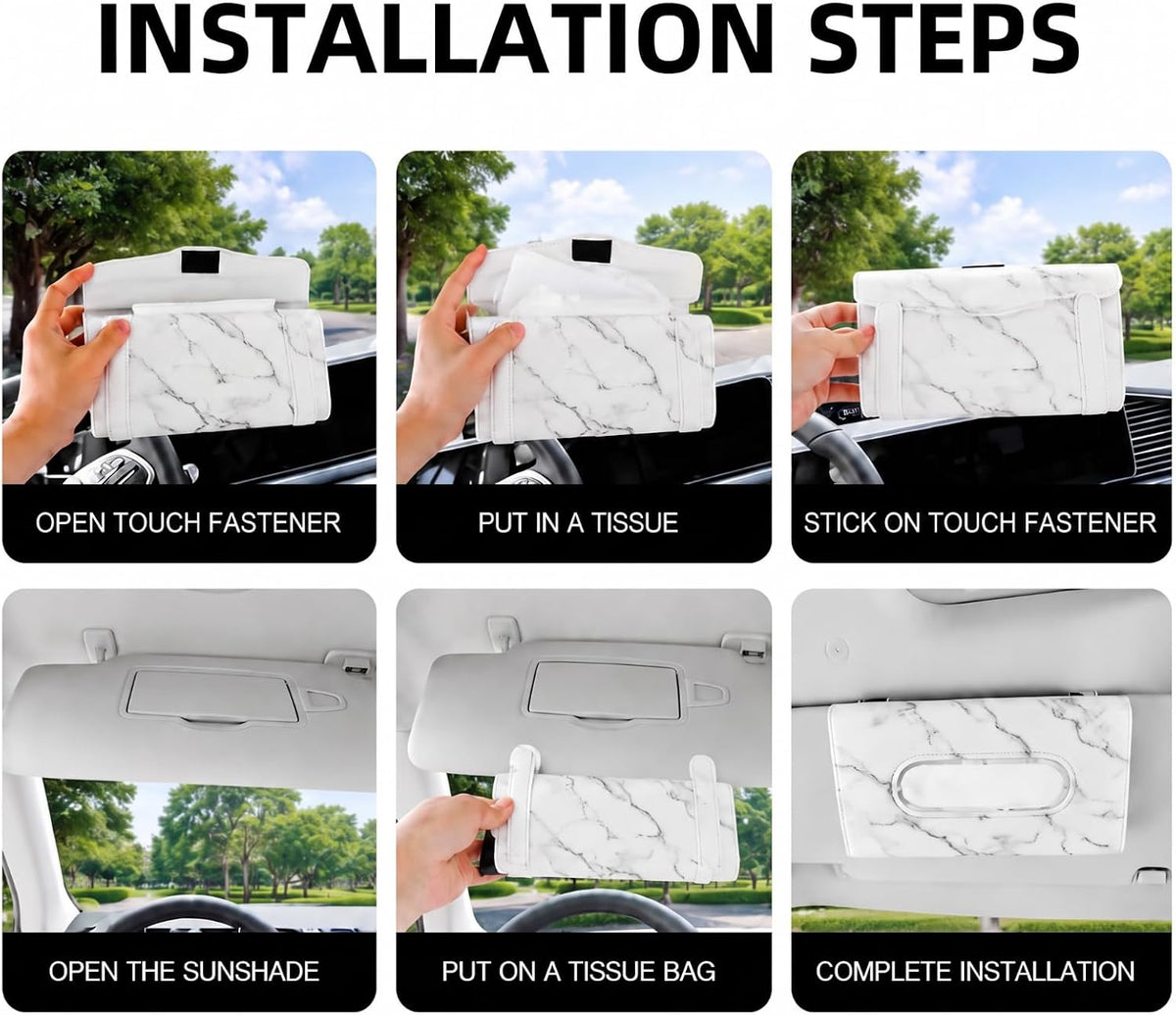 Car Tissue Holder, Marble White Print Sun Visor Napkin Holder
