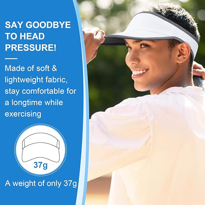 Sports Sun Visor for Men Women, Lightweight Soft Quick-Dry Visor Hat, Packable Tennis Golf Running Visor
