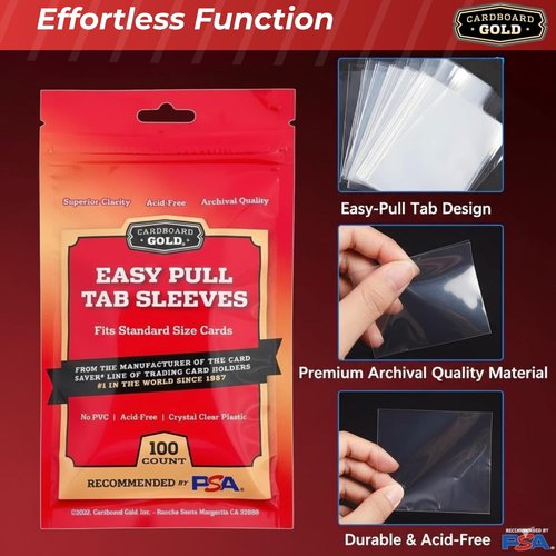 Cardboard Gold Tabbed Sleeves - 2-Mil Archival Safe Design for Card Saver 1 & Toploader - 100 Count
