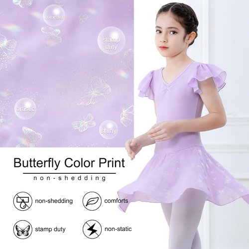 DIPUG Ballet Leotard for Girls - Shiny Toddler Dance Outfit with Skirt & Butterfly Design