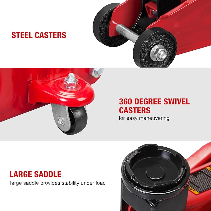 Big RED Torin Hydraulic Trolley Service/Floor Jack with Blow Mold Carrying Storage Case, 1.5 Ton (3,000 lb) Capacity, Red,TAM820014S-1