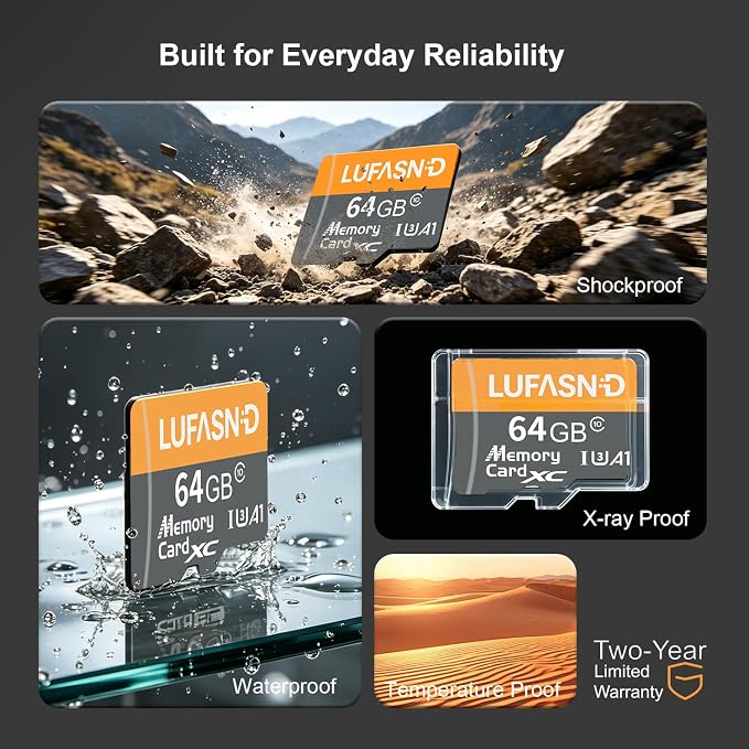 2-Pack 64GB Micro SD Card with Adapter, High Speed U3 C10 V30 SDXC Memory Card