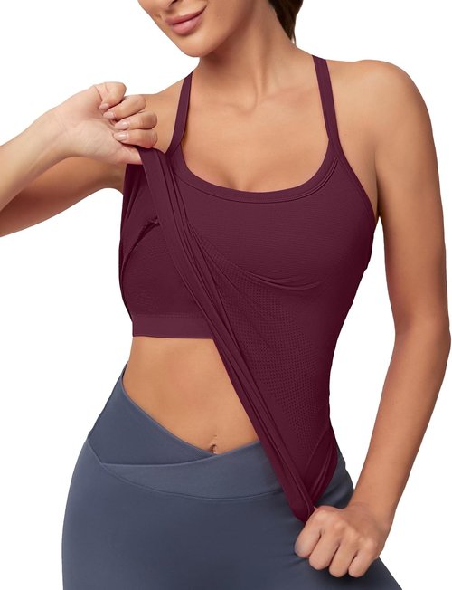MathCat Workout Tank Tops - Sleeveless Athletic Yoga Shirts with Built-In Bra | Seamless Racerback Design