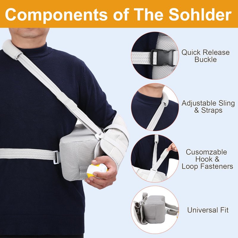 Shoulder Abduction Sling with Pillow - Arm Sling Shoulder Immobilizer for Injury Support - Abduction Slings Rotator Cuff Shoulders Brace for Sublexion, Surgery, Dislocated and Broken Arm (Gray)