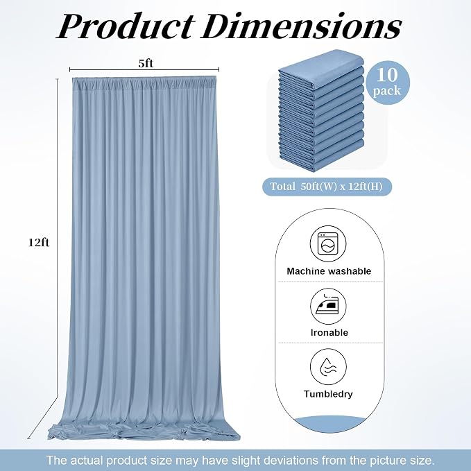 50ft x 12ft Dusty Blue Backdrop Curtains