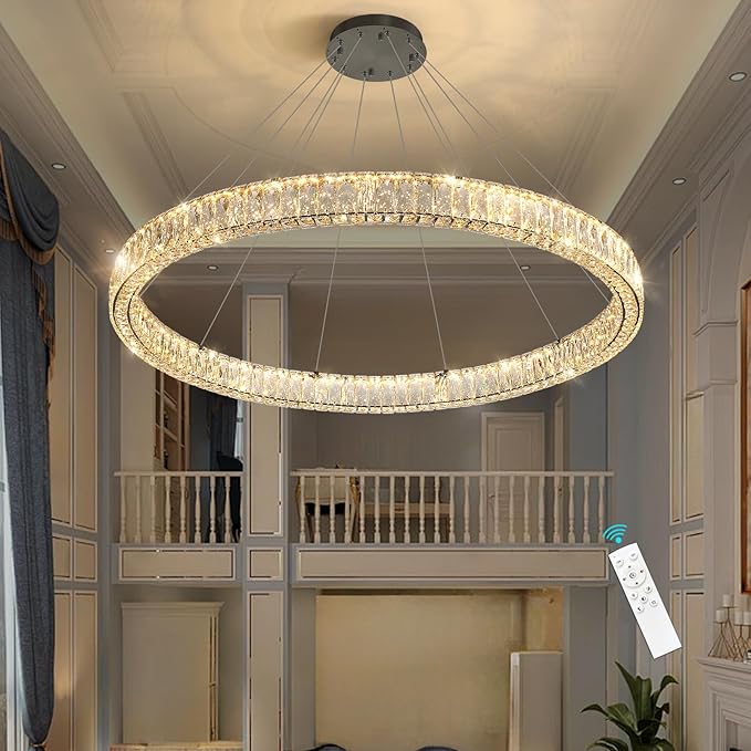 HAIXIANG Modern Crystal Chandelier Dimmable Large Ring LED Pendant Lights