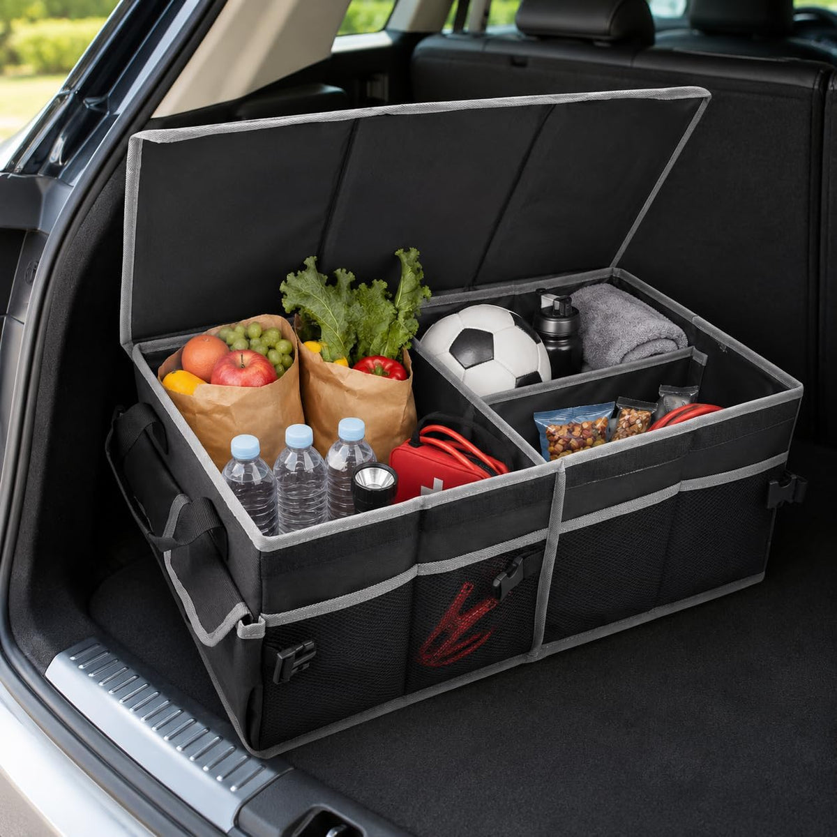 Collapsible Car Trunk Organizer, Foldable Cargo Storage Organizer for SUV, Car & Truck, Black