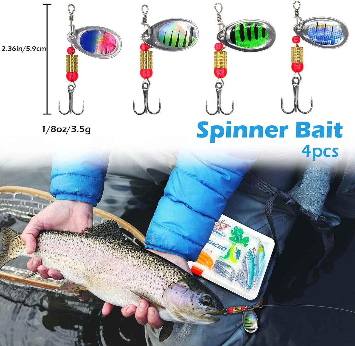 Skiennix Fishing Lure Tackle Set - Complete Kit for Saltwater & Freshwater Bass Fishing | Includes Jig Hooks, Spoon Lures & More