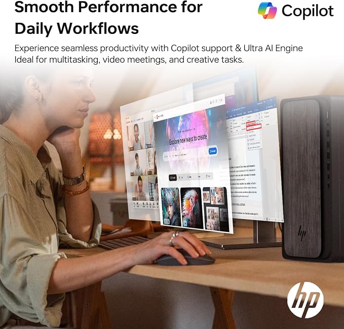 HP OmniDesk M02 Tower Desktop for Professionals, AMD Ryzen 7 8700G Performance for Productivity & Multitasking, 16GB DDR5 RAM, 512GB SSD, W11P, Wireless KB & M, Bundle with ADATA 64GB USB Flash Drive