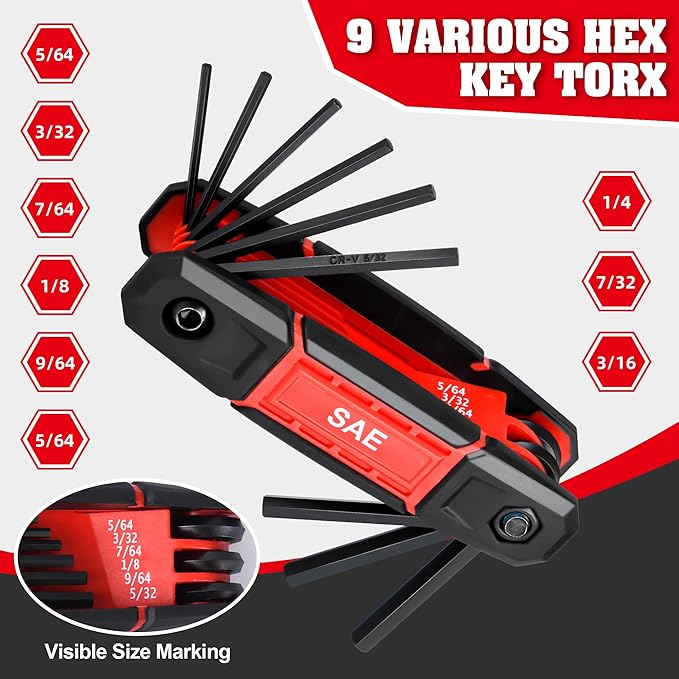 TOOLEAGUE 17Pcs Folding Allen Wrench Set Metric & SAE Hex Keys Allen Key Set Tool for Basic Home Repair and General Applications