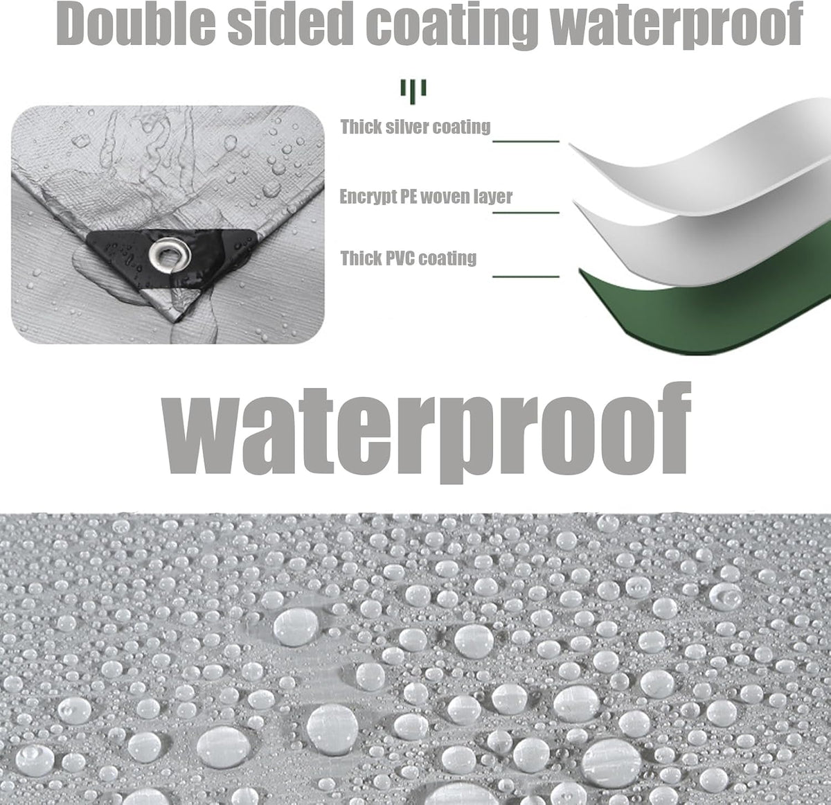 10'x12' Heavy Duty Waterproof Tarp 10Mil Thick,Reinforced Corners, Rustproof Aluminum Grommets Every 3 FT - Multi-Use Outdoor Cover for Camping, Truck, Pool, Boat-Silver