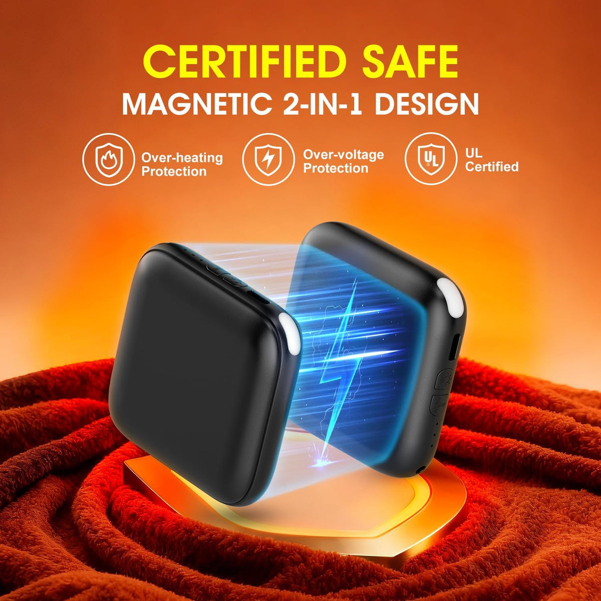 Skiennix Rechargeable Hand Warmers - 6000mAh Fast Heating, 3 Temperature Settings, Portable Pocket Heater | Perfect Christmas Gift for Men, Women, and Teens