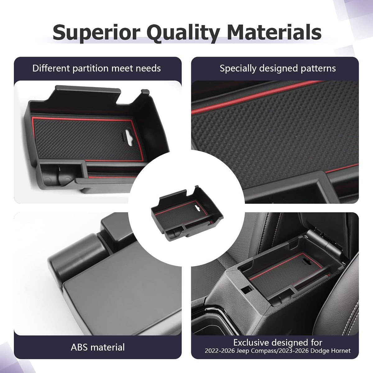 LUWU Center Console Organizer Compatible with Jeep Compass 2021-2026/Dodge Hornet 2023-2026 Accessories Armrest Console Storage Box Insert Tray ABS Material Coin Container Red