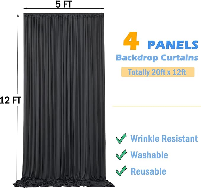 20ftx12ft Wrinkle Free Black Backdrop Curtains