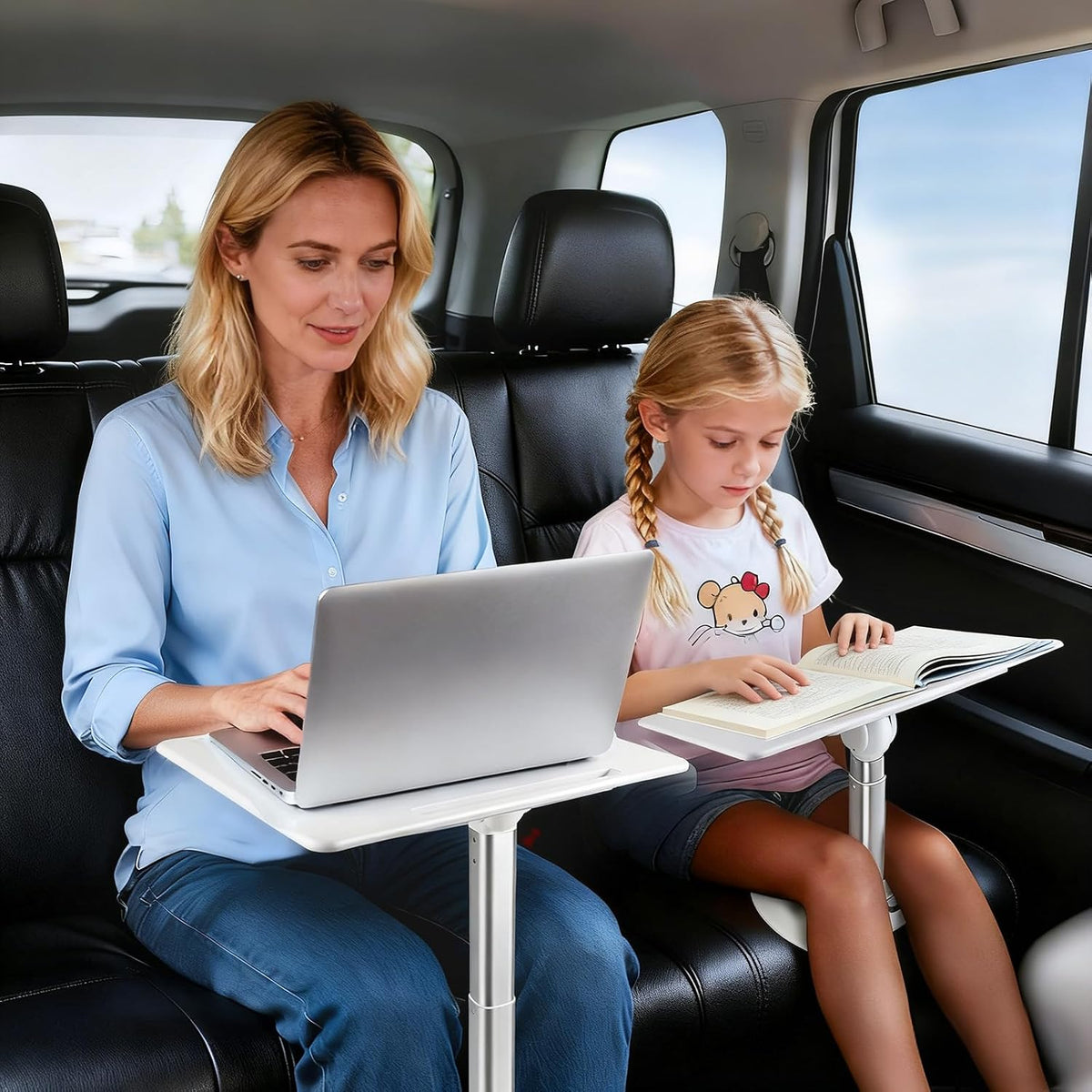 Car Desk for Laptop Passenger Seat- Adjustable Car Seat Tray Table for Work & Eating Universal Lap Desk for Front or Rear Seat