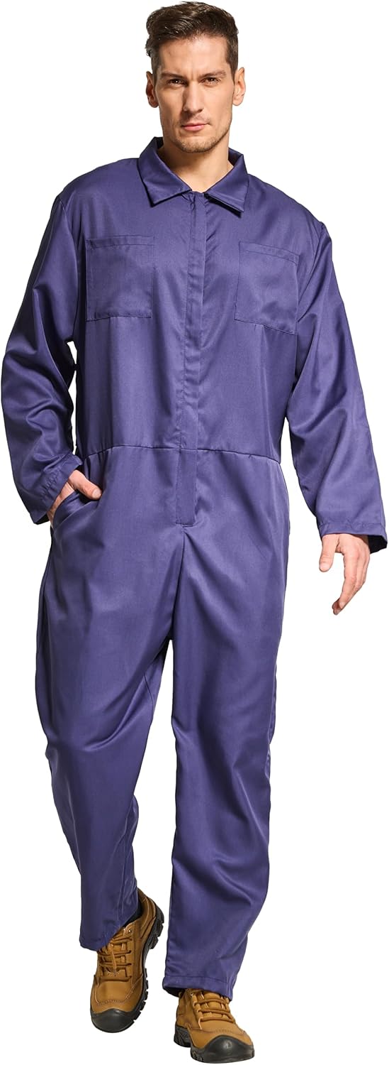 VOGRYE Men's Coverall Jumpsuit - Long Sleeve Work Uniform with Zippered Pockets & Elastic Waist