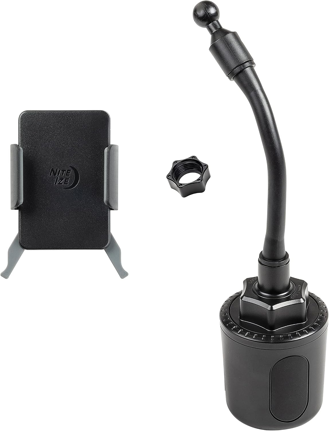 Nite IZE Squeeze Universal Cup Holder Mount - Universal Cell Phone Holder for Car Cup Holder - Sturdy Phone Accessories for Cars - Alternative to Car Vent or Dashboard Mount - Black