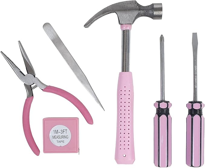 PinkTool Set,Includes – Hammer, Screwdriver Set, Pliers (Tool Kit for The Home, Office, or Car)