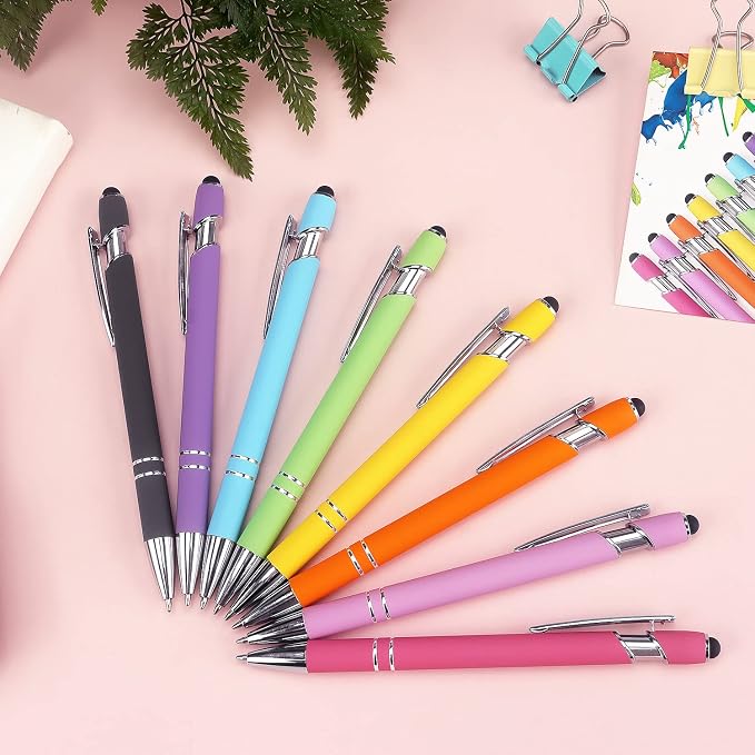 Bribobo 8 Pack Ballpoint Pen 2-in-1 Stylus Retractable Ballpoint Pen