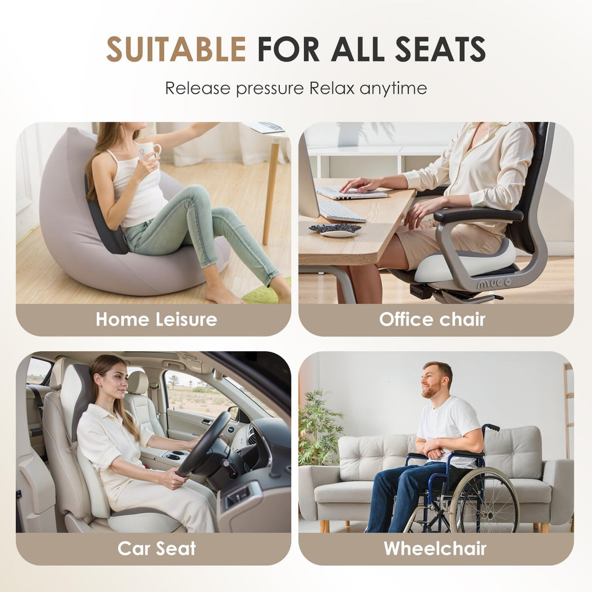 FLORICH Upgraded 3-in-1 Memory Foam Car Seat Cushion Set with Lumbar Support & Neck Pillow, Washable Driving Seat Cushion for Back & Sciatica Pain Relief, Non-Slip Seat Cushion for Car, Office-Gray