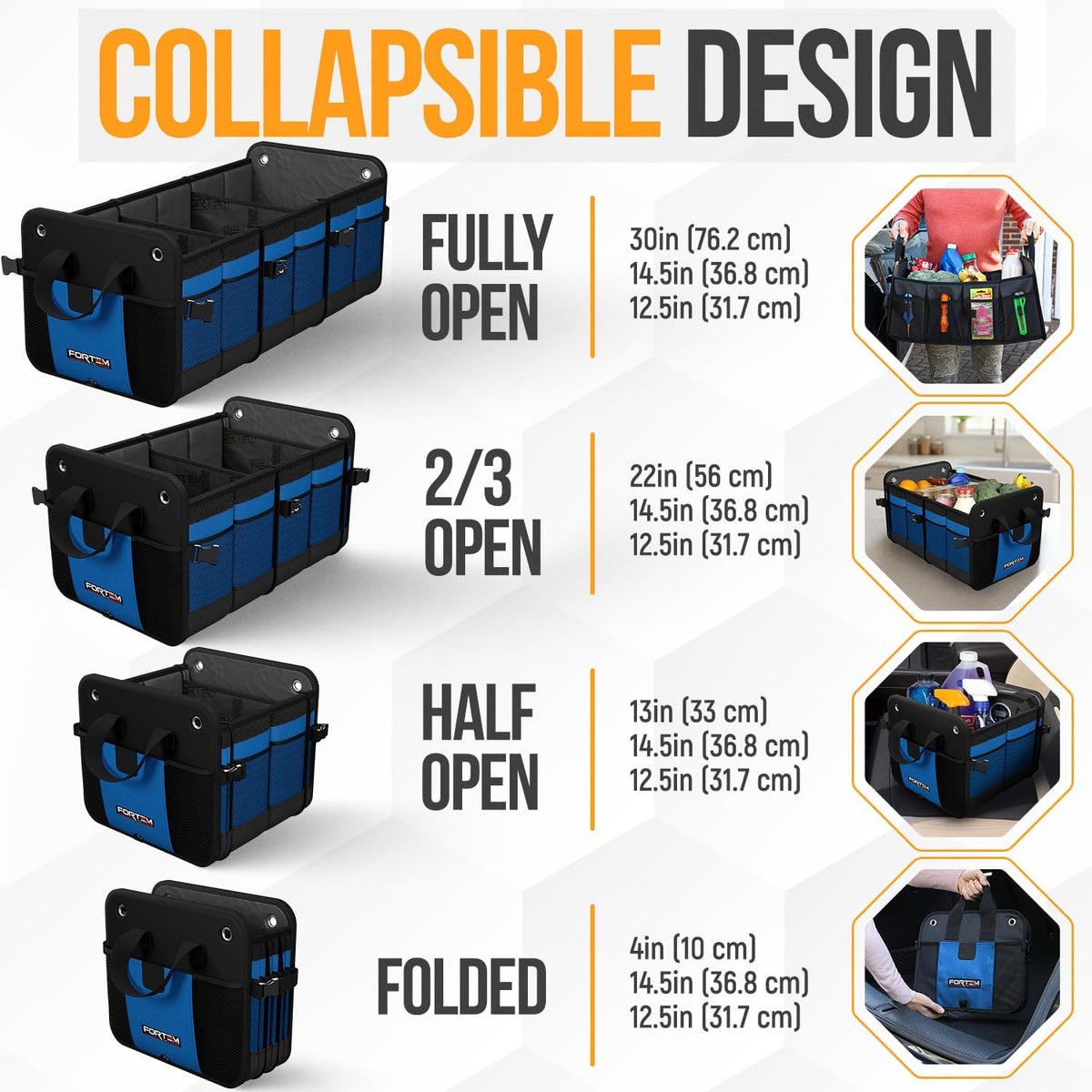 FORTEM Trunk Organizer - Collapsible Car Organizer & Storage Bag for SUVs