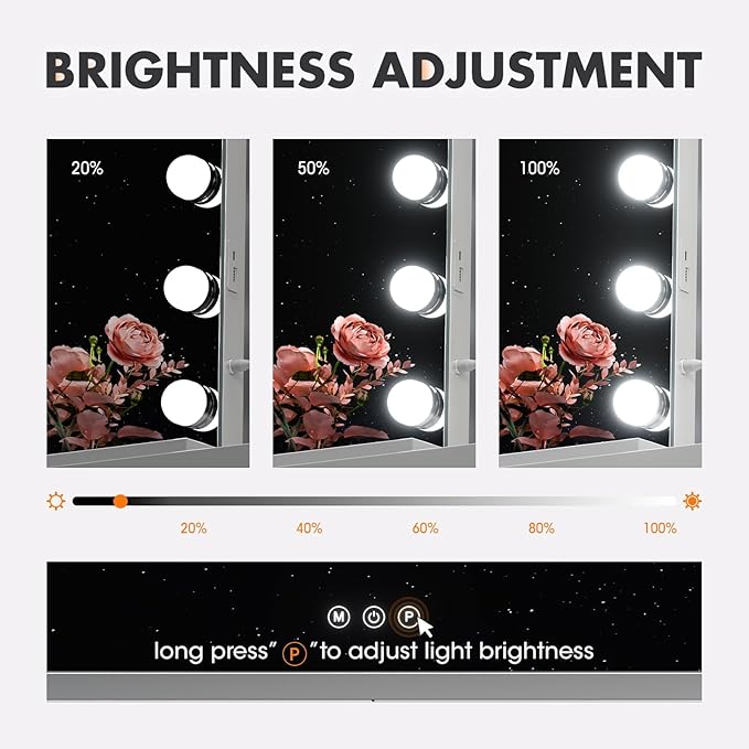 Hasipu Vanity Mirror with Lights, 24" x 20" Hollywood Mirror, Makeup Mirror with 17 Dimmable Bulbs and 10X Magnification, 3 Colors Modes, Touch Control, USB Charging Port, Type-C (Square White)