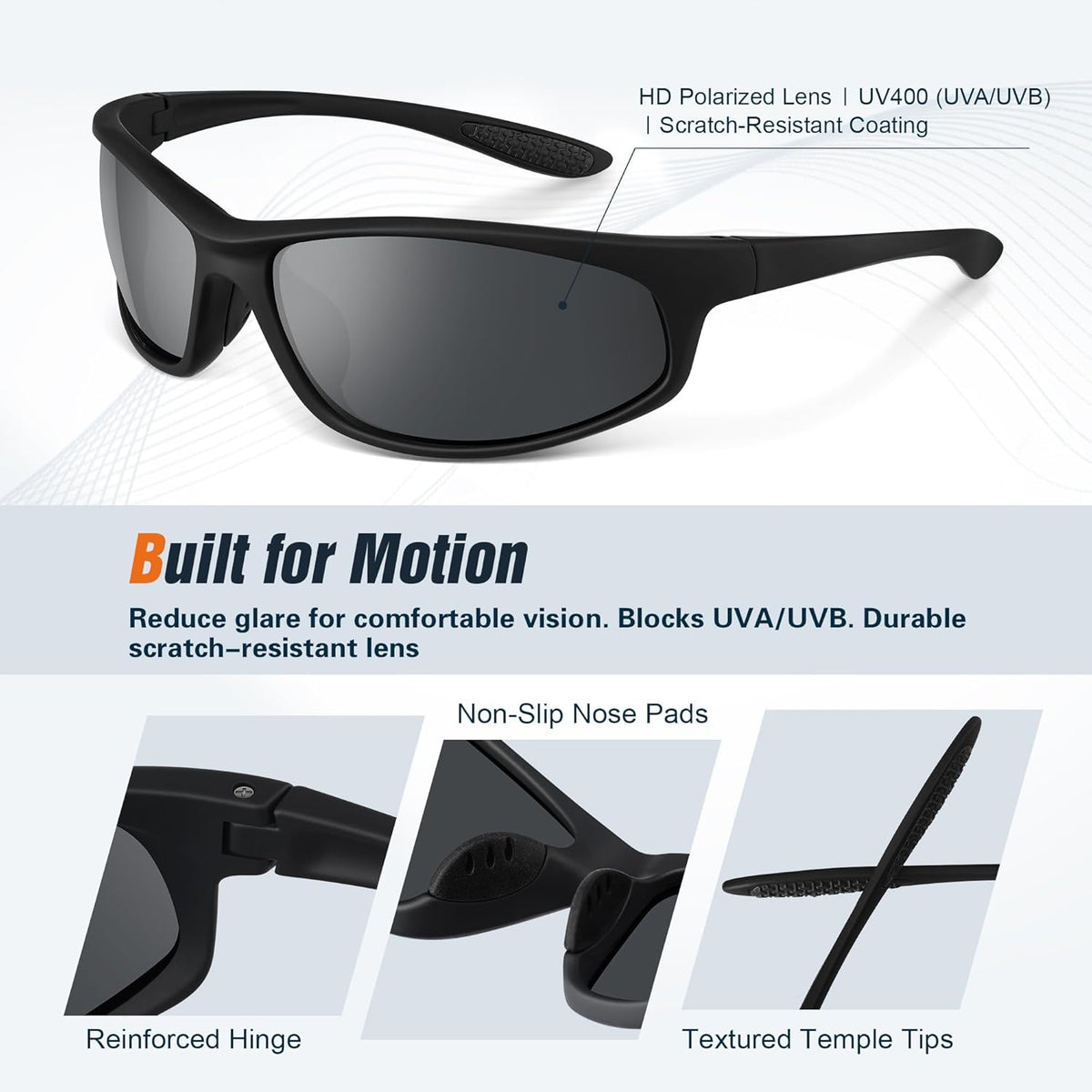 Skiennix Polarized Sports Sunglasses - UV Protection Wraparound Design for Running, Cycling, Fishing | 3 Pack