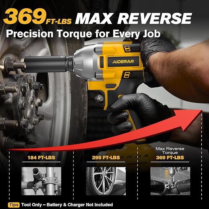 Cordless Impact Wrench for DeWalt Battery, 500Nm (369Ft-Lbs) 1/2" & 1/4" Brushless Impact Gun, 2-Speed High Torque Power Tool for Tire Removal, Rusted Bolts, Car Maintenance(No Battery)