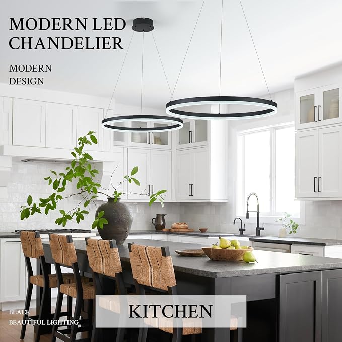 Modern LED Pendant Lighting Ring Chandelier Black Dimmable LED Chandelier