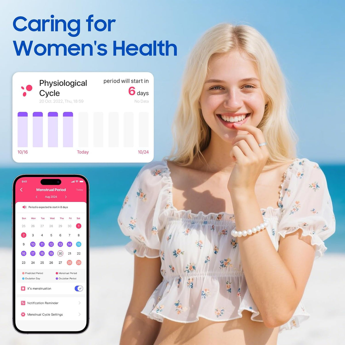 Smart Health Ring - Waterproof Fitness Tracker with Stress & Sleep Monitoring | Compatible with iOS & Android (Rose Gold, Size 8)