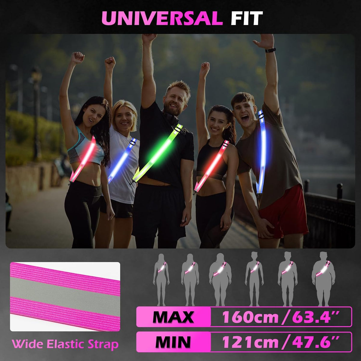 Rechargeable LED Reflective Belt by [Brand Name] - High Visibility Safety Gear with 11 Light Modes | Adjustable for Night Dog Walking, Running & Biking