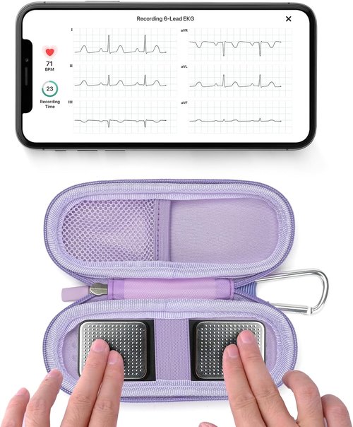 AliveCor KardiaMobile 1L & 6L EKG Monitor Case - Hard Travel Carrying Bag with Organizer & Carabiner Clip