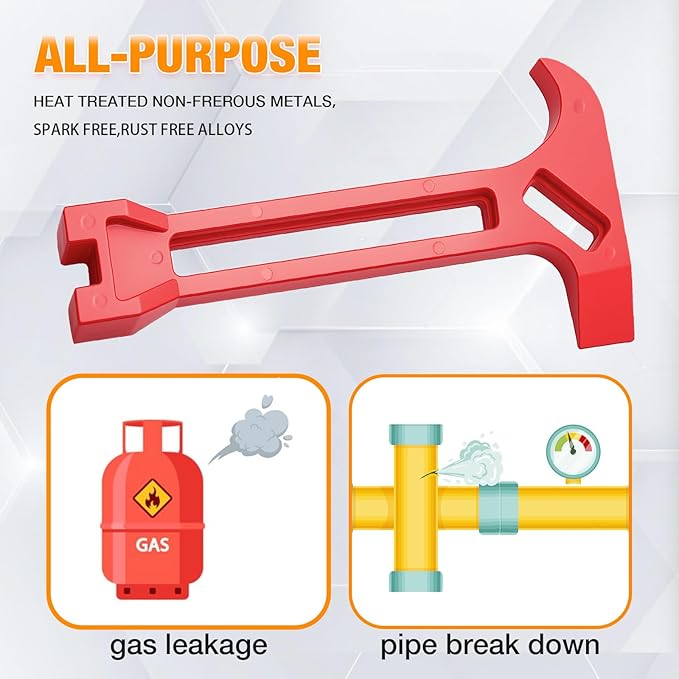 4-in-1 Emergency Tool – Gas & Water Shut Off Wrench, Non-Sparking Pry Bar, Earthquake Survival – Firefighter-Designed, Heavy-Duty Alloy (Red)