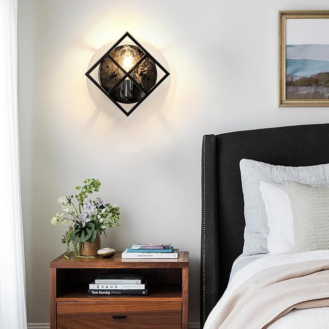 Black Wall Sconces,11.3in Rustic Wall Sconces Mount Lamp Indoor for Living Room Bedroom Bathroom Stairway(E26 Base, Bulbs Not Include 1Pack) Gray Marble Texture Metal