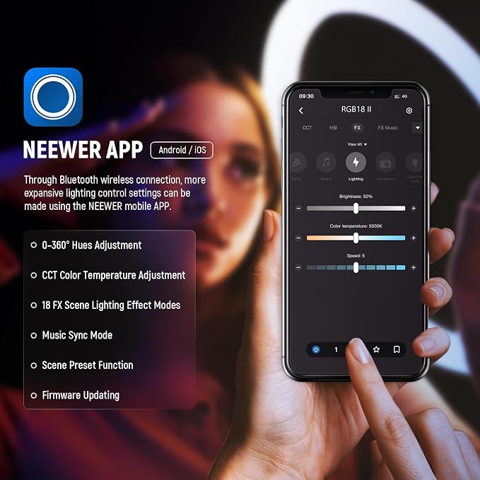 NEEWER 18 Inch RGB LED Ring Light APP Control