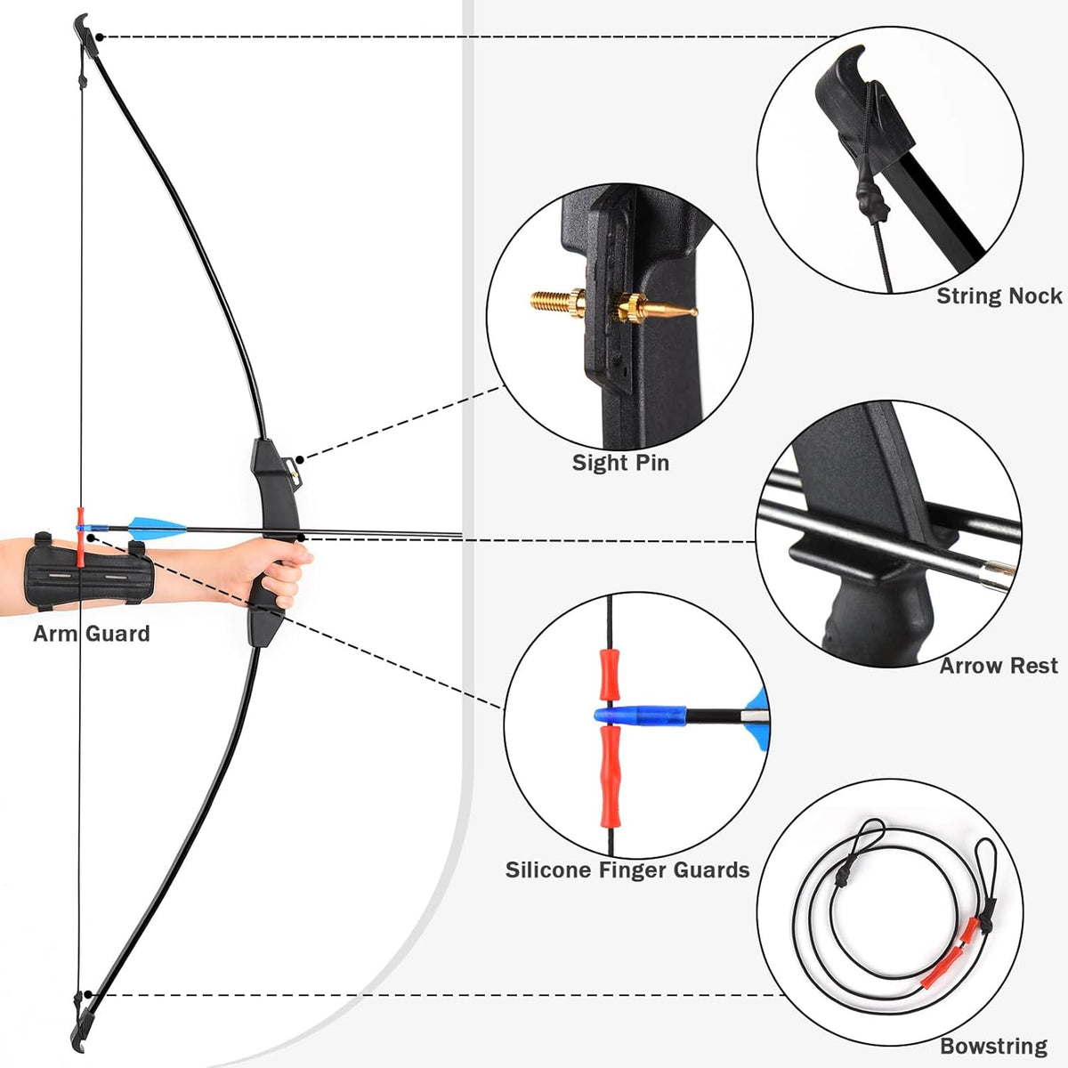 Skiennix Kids Bow and Arrow Set - 45" Longbow Archery Kit for Ages 8-14 | Perfect Gift for Beginner Archers