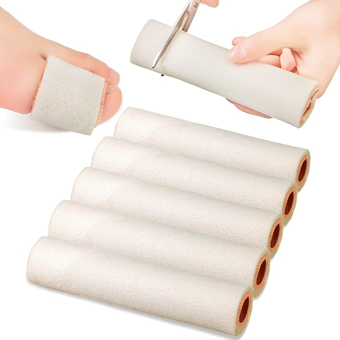 Tondiamo 6 Pieces Foam Toe Protector Sleeves Foam Bandages Tube Toe Cushion for Feet, Bunion, Hammer, Callus Corn, Bliste, Pain Relief(Large,Beige)