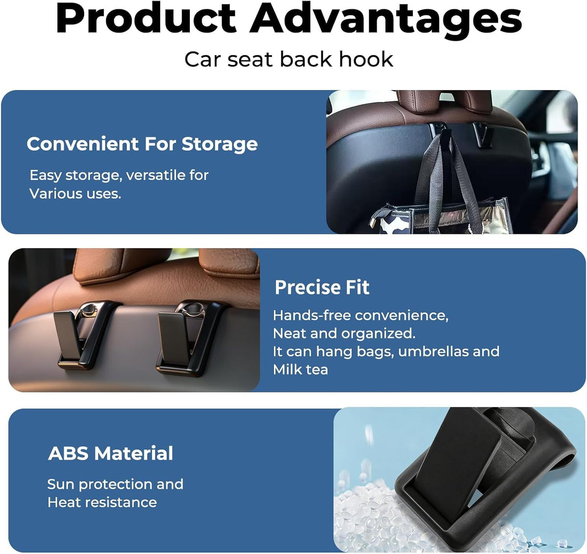 2 Packs Upgraded Foldable Car Seat Headrest Hidden Hooks for Volvo
