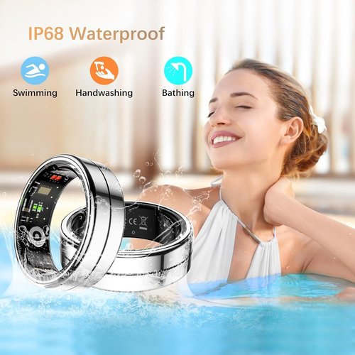Fit Ring, Smart Health Rings for Women Men with Heart Rate,Blood Oxygen,HRV,Stress Level, Sleep Monitor, Step Tracker, No Subscription Fee, IP68 Waterproof Smart Ring for iphone &Android (Silver, 13#)