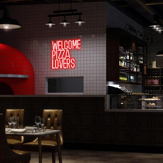 Welcome Pizza Lovers Neon Light, Family Restaurant Entertainment Room Food