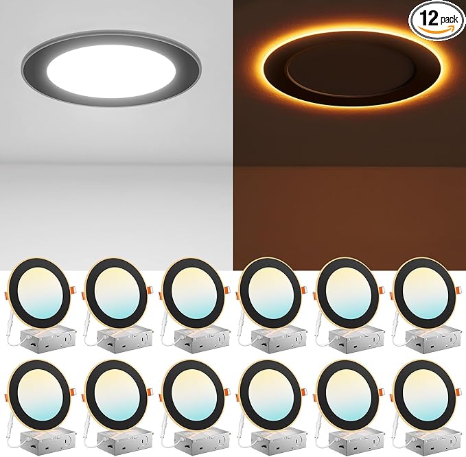 Amico 12 Pack Black 6 Inch 5CCT LED Recessed Ceiling Light