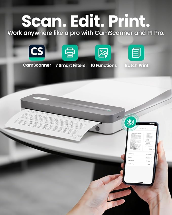 P1 Pro Portable Inkless Printer, 300 DPI Wireless Thermal Printing