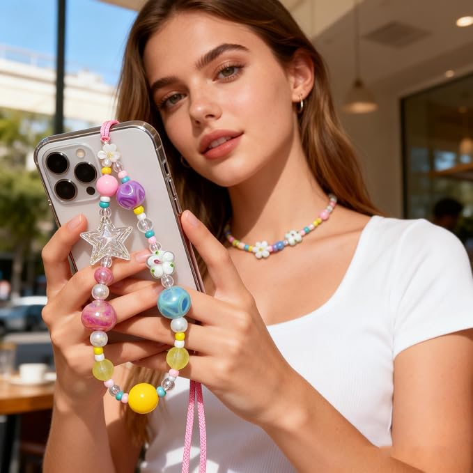 2 Pcs Phone Charm Strap Hand for iPhone Wrist Strap Camera Lanyard Pearl Beaded