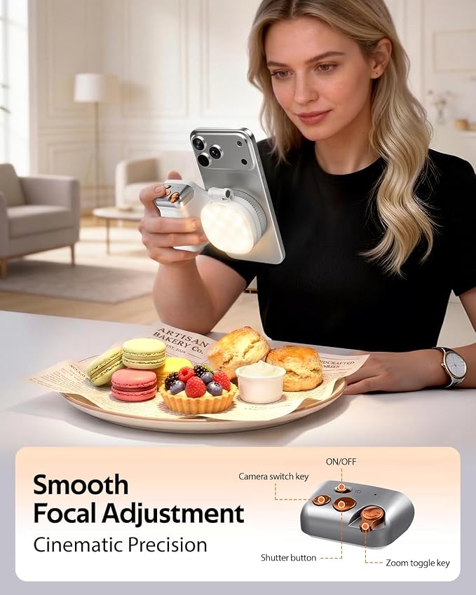 Magnetic Phone Camera Grip, Phone Selfie Grip + Selfie Light