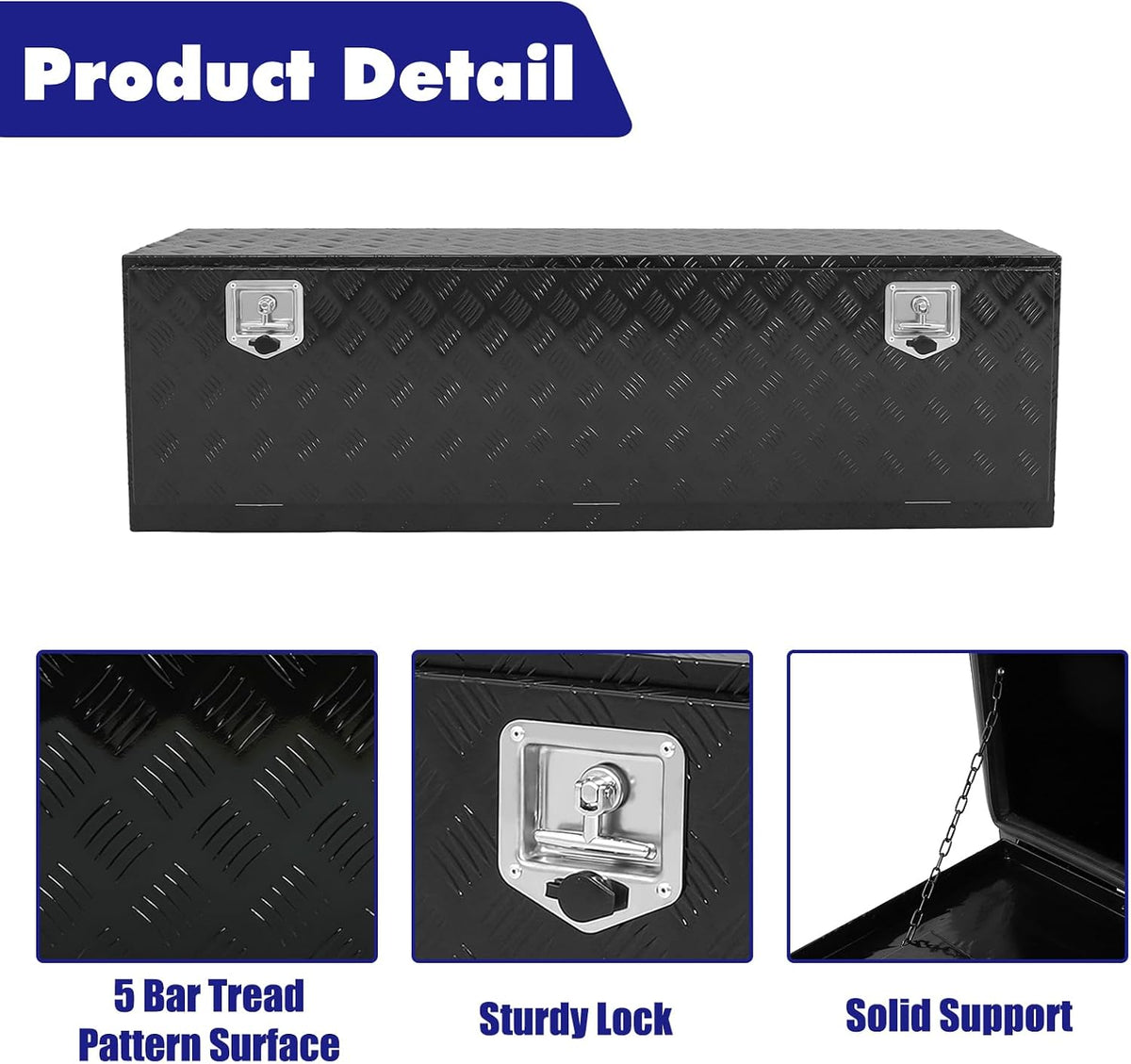 60x17x18 Inch Truck Tool Box Black Aluminum Pickup Truck Bed Storage Chest Toolbox Outside with Lock and Keys 5 Bar Tread,Waterproof Job Tool Box