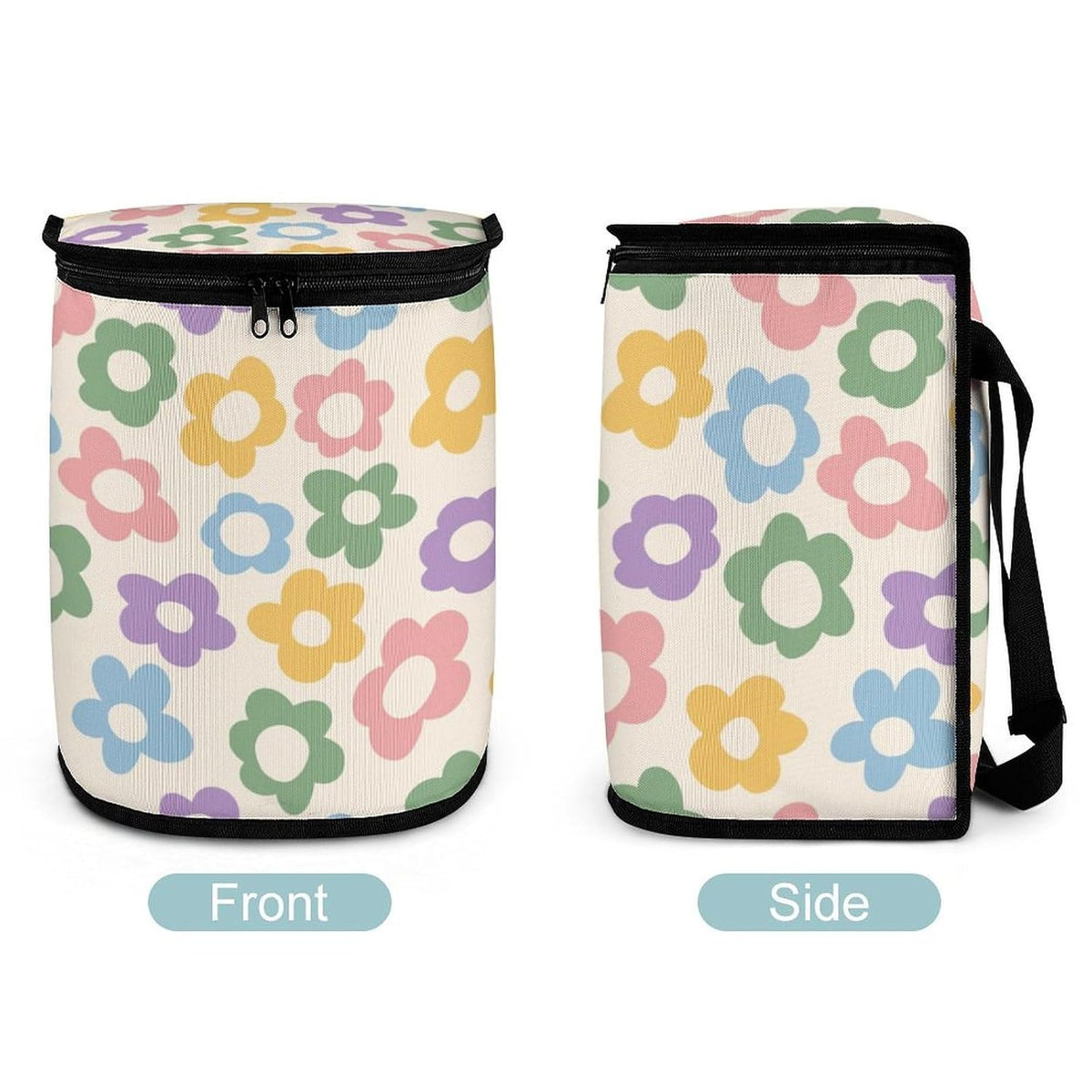 Waterproof Car Trash Can with Lid - 2.3 Gallon Leakproof Floral Auto Garbage Bag, Insulated Vehicle Hanging Organizer Bin, Cute Car Accessories for Women Road Trips (Pastel)