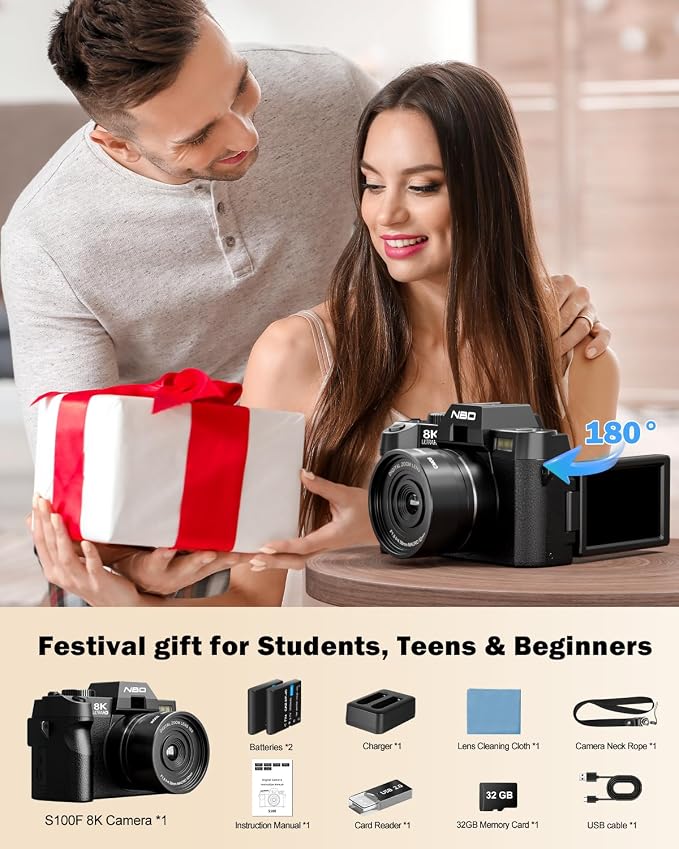 NBD 8K Digital Cameras for Photography, 64MP Camara Fotograficas, Travel