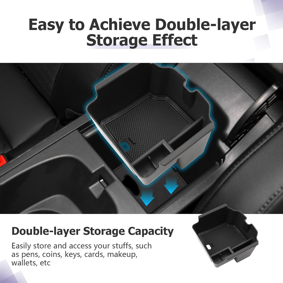 LUWU 2026 2027 Acura Integra Center Console Organizer for 2023 2024 2025 2026 2027 Acura Integra Accessories Armrest Console Storage Box Insert Tray ABS Material Black-Trim