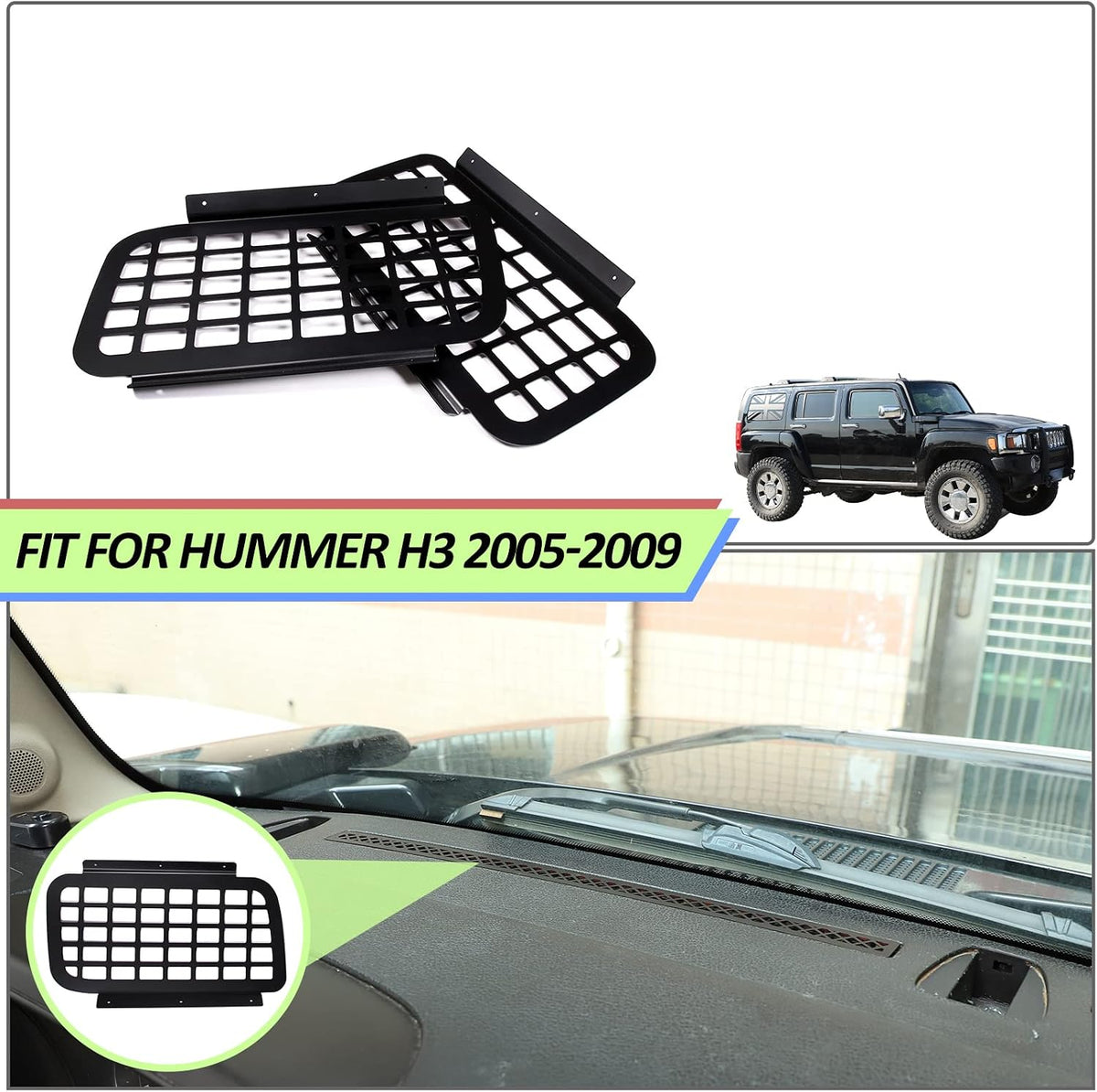 Rear Window Molle Panel for Hummer H3 2005-2009 Modular Storage Panel System Rear Window Storage Panel Kit Rear Trunk Side Window Shelf Debris Rack Trunk Storage Panel Interior Luggage Storage Carrie